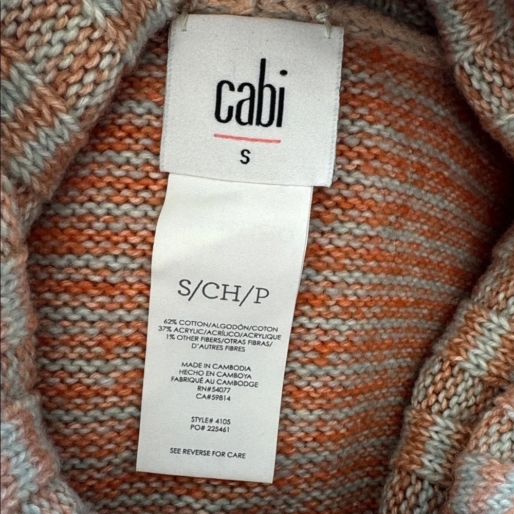 CAbi orange gray stripe oversized cotton turtleneck sweater size small